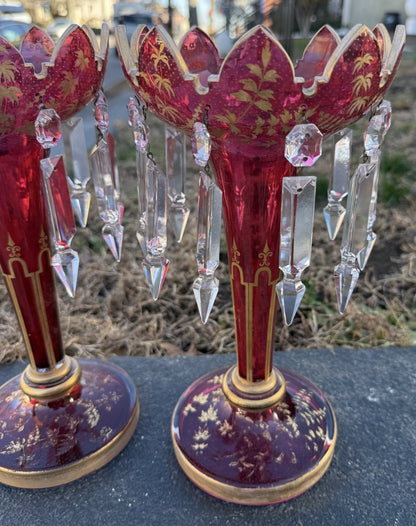 Stunning Antique 19th C. Bohemian Moser Art Glass Lustres in Ruby Ruby Color3