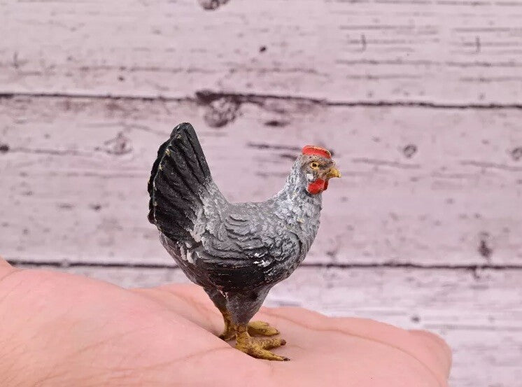 Wonderful Antique Austrian Vienna Cold Painted Bronze Figure of Black & Gray Hen2