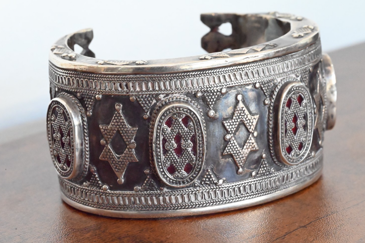 Antique or Vintage Handmade Kazakh Silver Cuff Bracelet (Bilezek) Star Design9