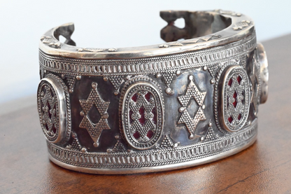 Antique or Vintage Handmade Kazakh Silver Cuff Bracelet (Bilezek) Star Design9