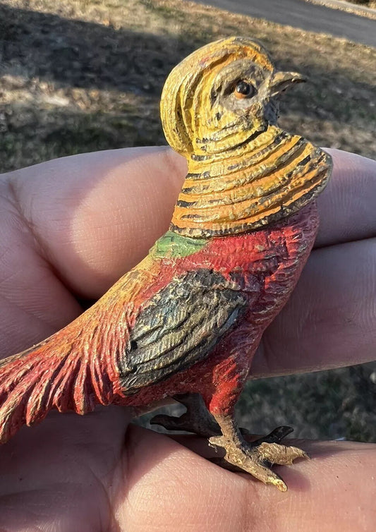 Antique Austrian Vienna Cold Painted Bronze Figure of Golden Pheasant Bird1
