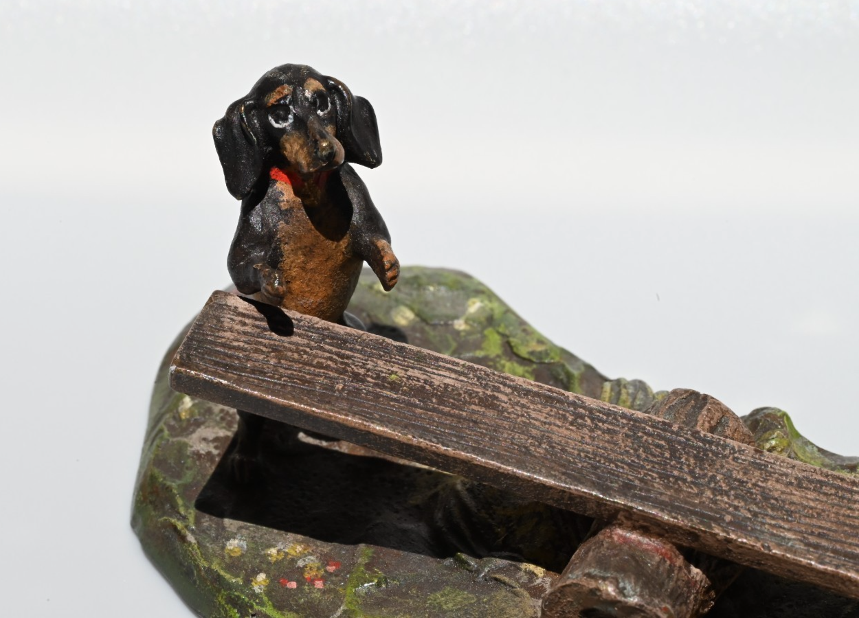 Vintage Austrian Vienna Cold Painted Bronze of Dachshund Dogs Playing Seesaw6