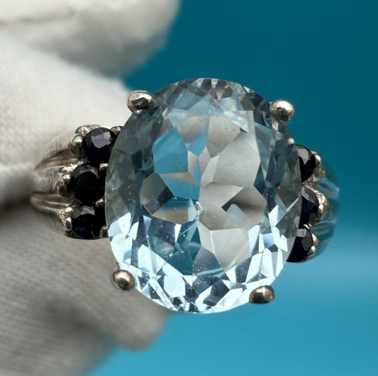 Stunning Sterling Silver Ring with Large Blue Topaz Gemstone0