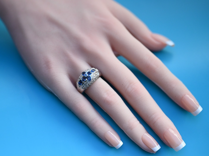 Amazing Vintage 18K White Gold Ring with Natural Blue Sapphires & Diamonds4