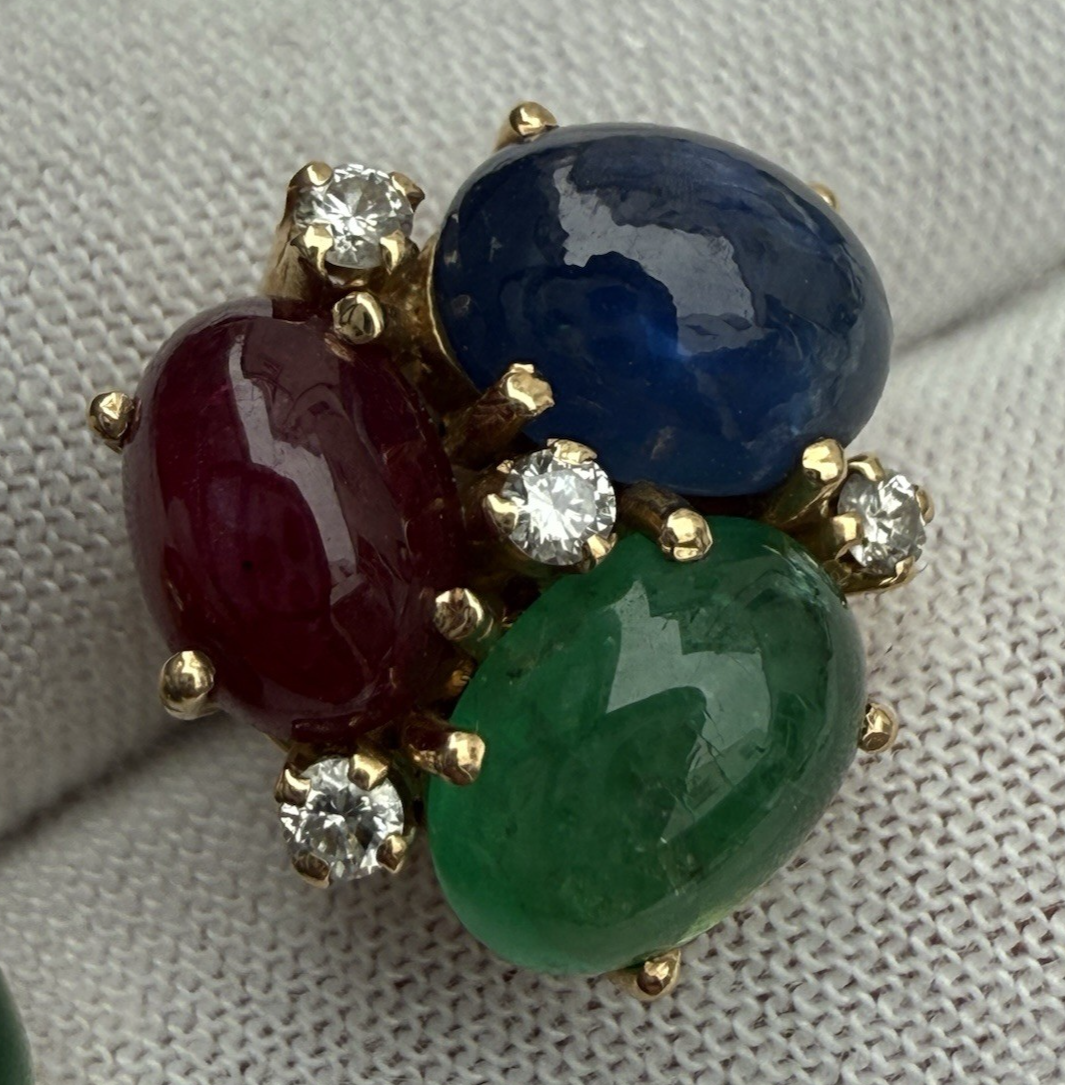 Stunning 18k Yellow Gold Bubble Earring W/ Natural Emerald, Sapphire & Rubies9