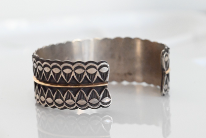 Gorgeous Native American Sterling Silver Cuff Bracelet w/ 14k Bar by Sara Hideko5