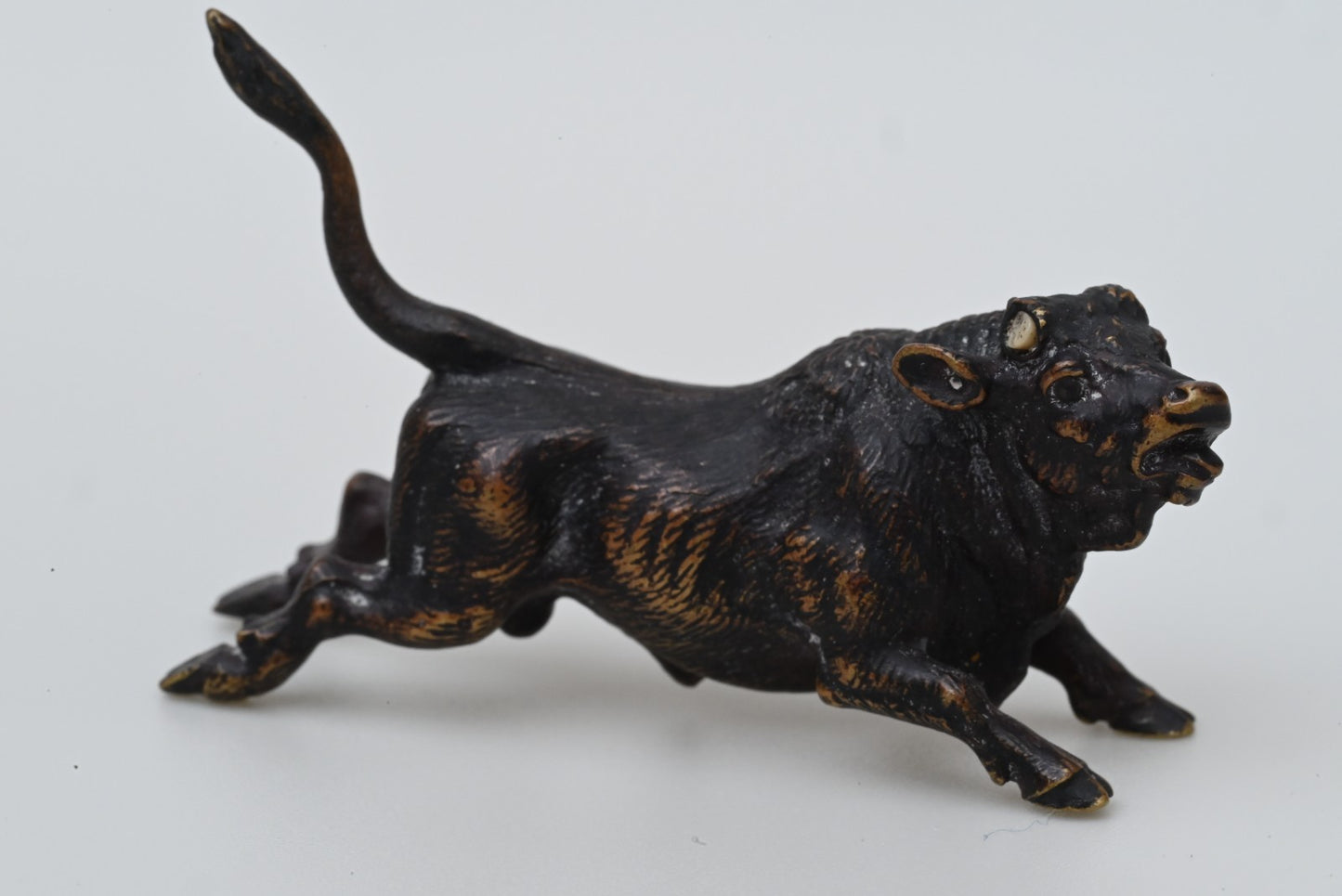 Original Antique Austrian Vienna Cold Painted Bronze Figure Running Black Bull0