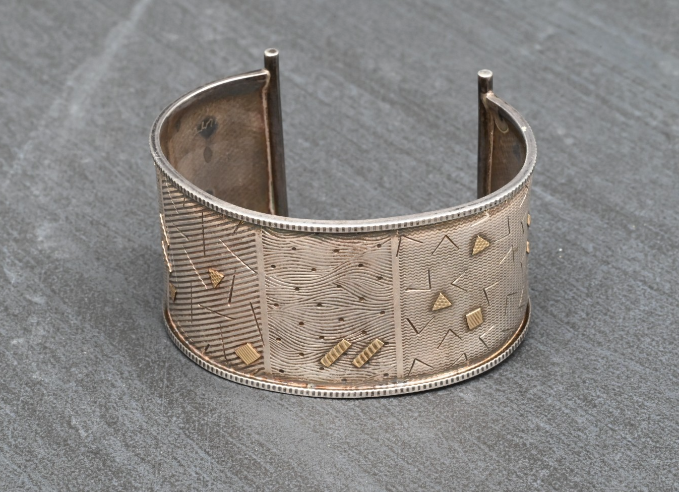 Retro Geometric Design Sterling Silver & 14K Cuff Bracelet by KIMBERLY KEYWORTH0