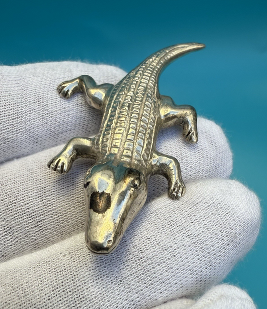 Superb Vintage Sterling Silver Signed Taxco Alligator Brooch Pin0