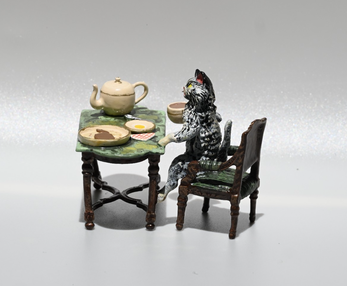 Fritz Bergmann Austrian Vienna Cold Painted Bronze Figure of Cat Having Tea6