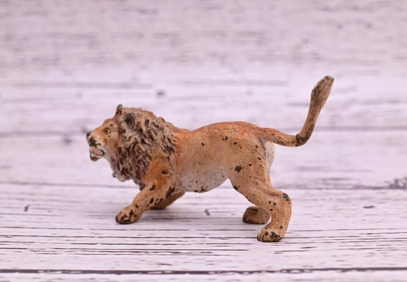 Cute Tiny Antique Austrian Vienna Cold Painted Bronze Figure of Ferocious Lion1