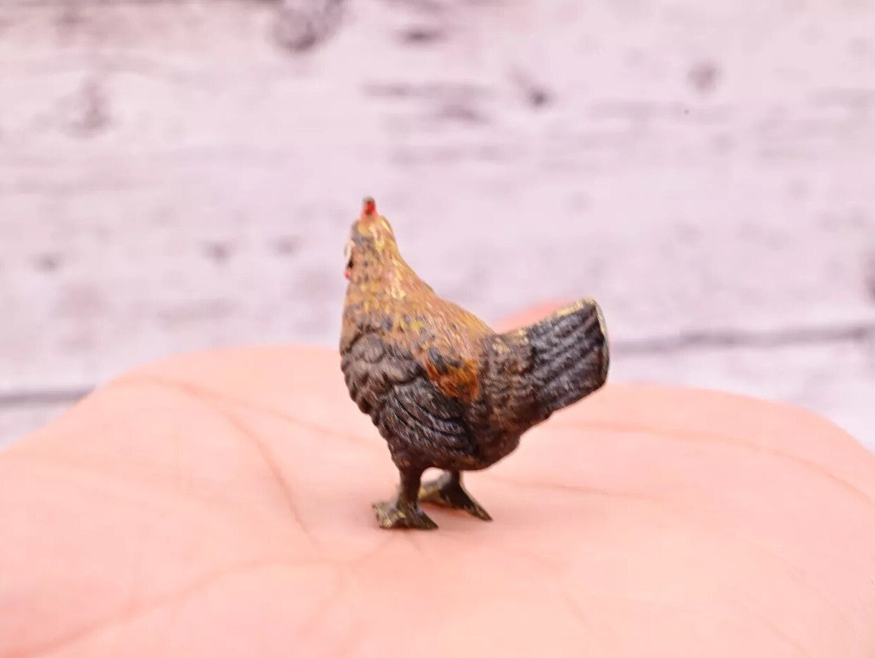 Well Detailed Antique Austrian Vienna Cold Painted Bronze Figure of Small Hen3