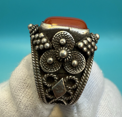 High Quality Tribal Fine Silver Ring w/ Red Carnelian Gemstone2