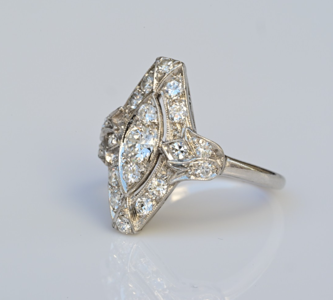 Petite Antique 1900s Art Deco Period Platinum Ring w VS Diamonds IGI Certified2