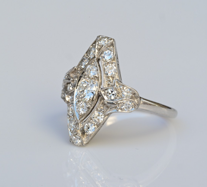 Petite Antique 1900s Art Deco Period Platinum Ring w VS Diamonds IGI Certified2