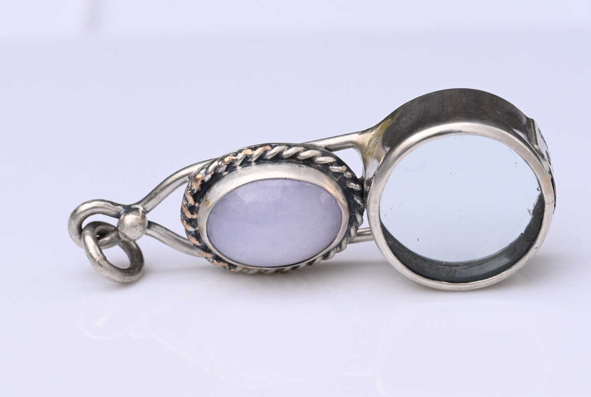 Signed MS Sterling Silver Southwest Jewelers Loupe W/ Lavender Jade0