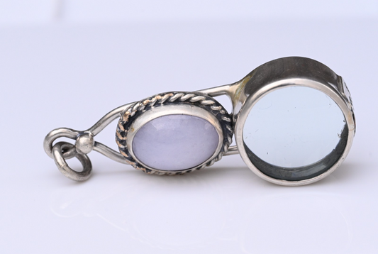 Signed MS Sterling Silver Southwest Jewelers Loupe W/ Lavender Jade0