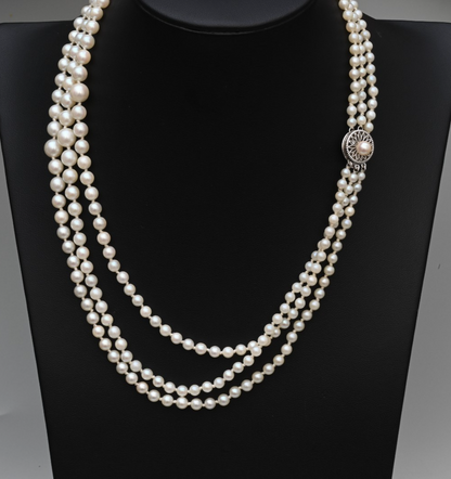 Elegant yet Simple Multi-Strand Cultured Pearl Beaded Necklace w/ 14k Clasp0