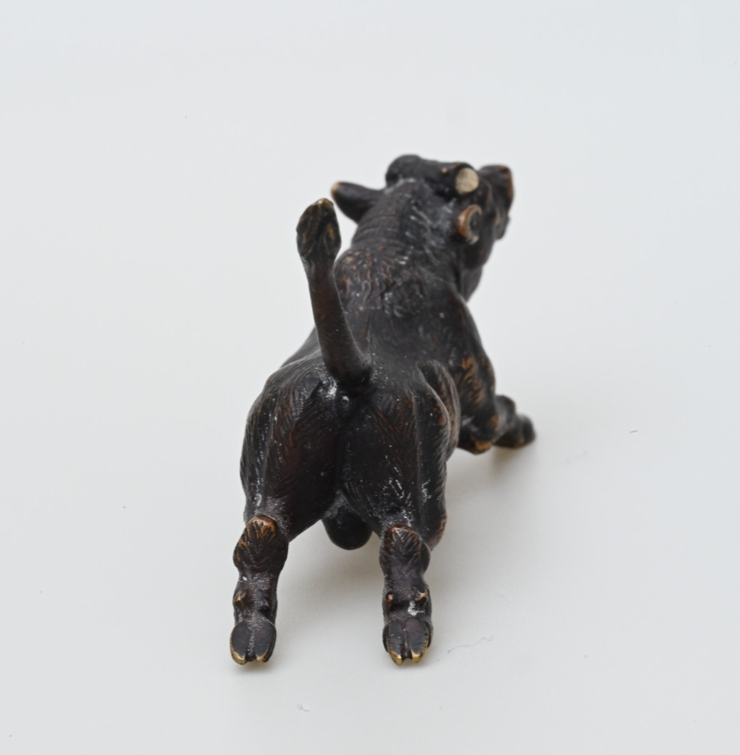 Original Antique Austrian Vienna Cold Painted Bronze Figure Running Black Bull6