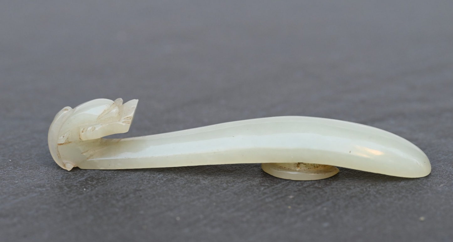 Antique Carved Chinese White Celadon Jade Dragon Belt Hook1