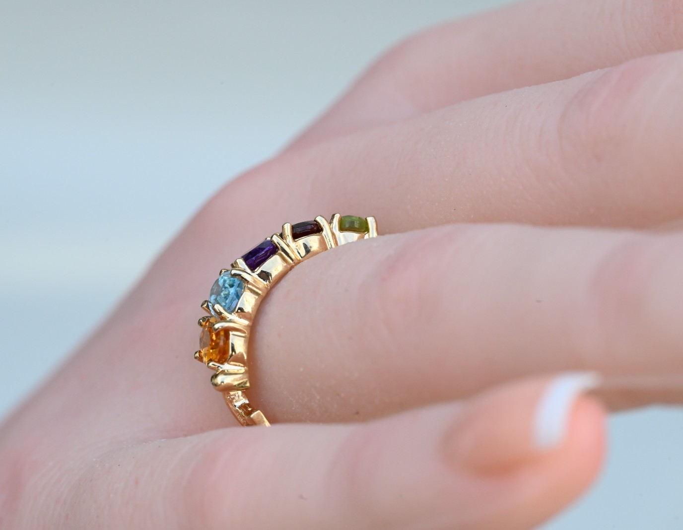 Rainbow Semi-Precious Gemstone Ring with Half Eternity Band in 10K Yellow Gold6