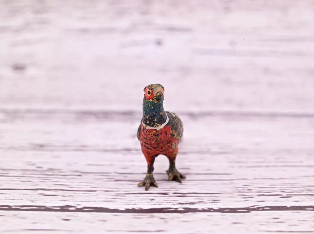 1900s Antique Austrian Vienna Cold Painted Bronze Figure of Tiny Pheasant4