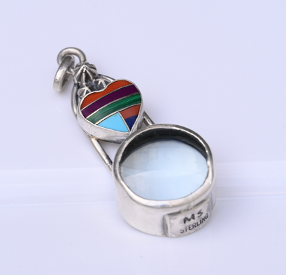 Signed MS Sterling Silver Southwest Jewelers Loupe W/ Inlay Rainbow Heart1