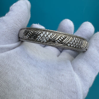 Gorgeous Vintage Judith Ripka Sterling Silver 925 Diamante CZ Cuff Bracelet 6