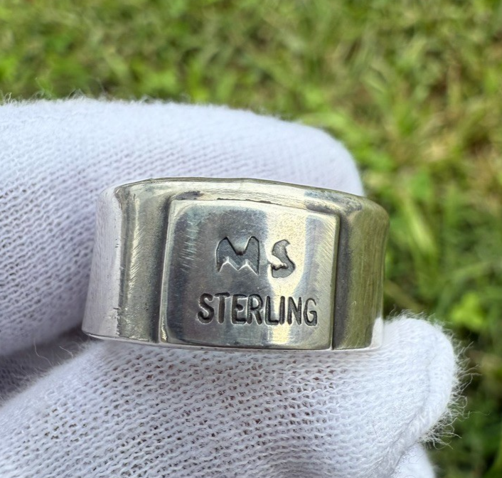 Signed MS Sterling Silver Southwest Jewelers Loupe Mother of Pearl & Turquoise3