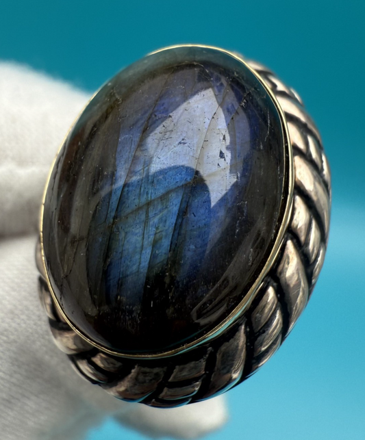 Carolyn Pollack/Relios Sterling Silver & 18k Gold Bezel Set Ring w/ Labradorite1