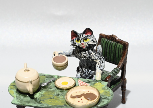Fritz Bergmann Austrian Vienna Cold Painted Bronze Figure of Cat Having Tea1