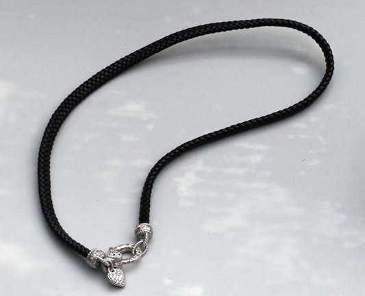 Black Braided Leather & Sterling Silver Heart Charm Necklace by Judith Ripka0