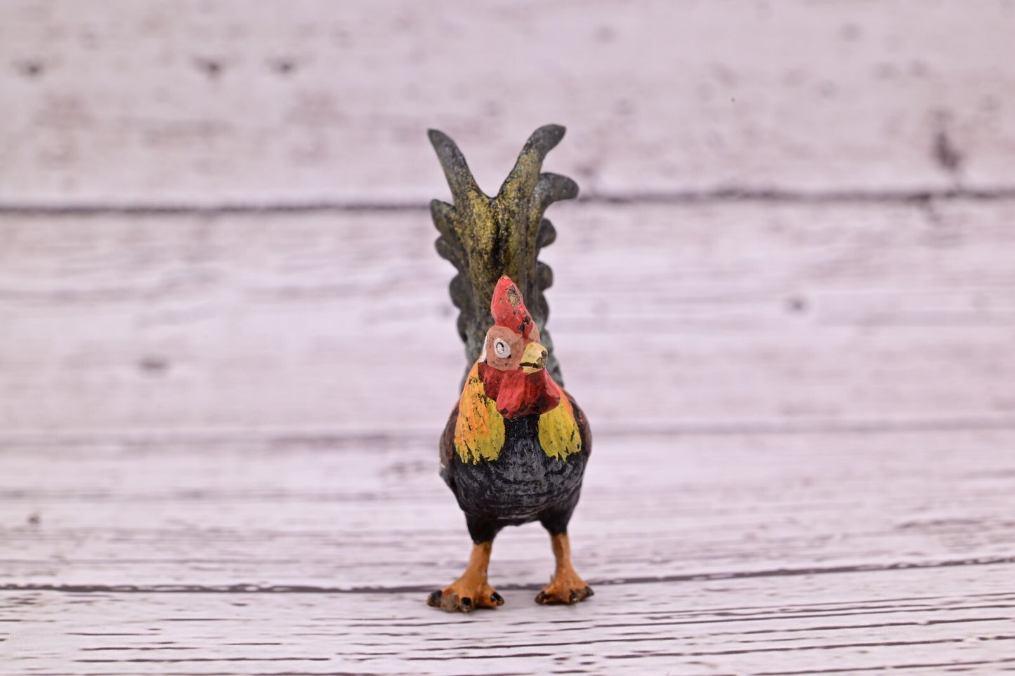 Superb Antique Austrian Vienna Original Bronze Finish Figure of Colorful Rooster3