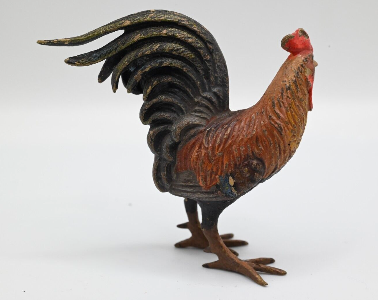 Lovely Antique Austrian Vienna Cold Painted Bronze Figure of Rooster2