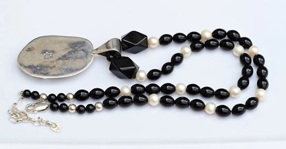 Vintage Jay King Desert Rose Trading (DTR) Black Onyx & Pearl Sterling Necklace5