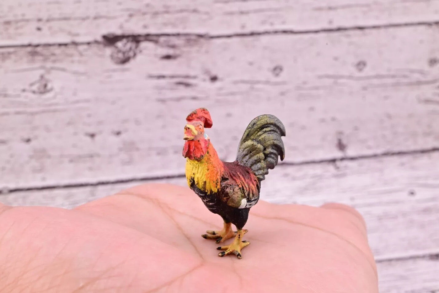 Colorful Antique Austrian Vienna Cold Painted Bronze Figure of Miniature Rooster9