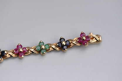 Beautiful Floral Tennis Bracelet with Sapphires, Rubies & Emeralds 14K YG 7 1/4"3