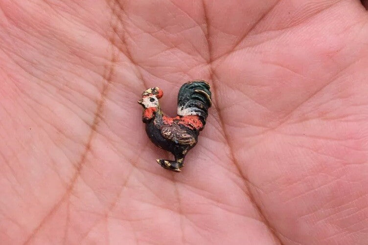 Very Tiny Antique Austrian Vienna Cold Painted Bronze Figure of Miniature Roost6