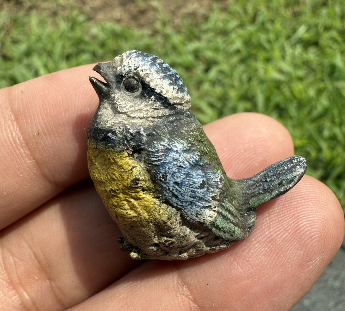 Original Antique Austrian Vienna Cold Painted Bronze of Great Tit Songbird1