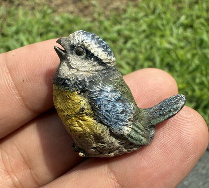 Original Antique Austrian Vienna Cold Painted Bronze of Great Tit Songbird1