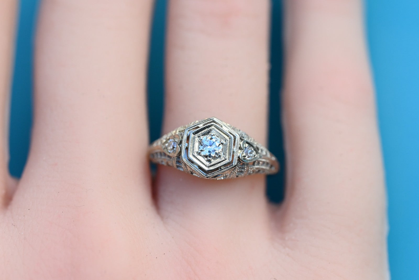 Amazing Antique Art Deco 1900s Diamonds & 18k White Gold Heart Design Ring 8