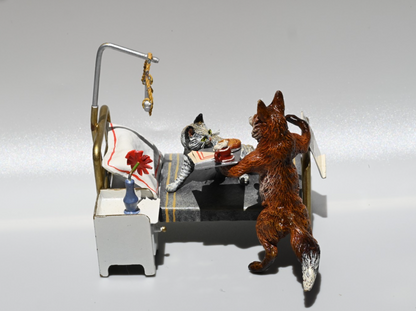 Rare Austrian Vienna Cold Painted Bronze Figure of Fox & Cat in Hospital6