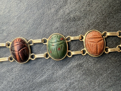Beautiful Early Vintage 14k Yellow Gold Multi-Gemstone Scarab Beetle Bracelet2