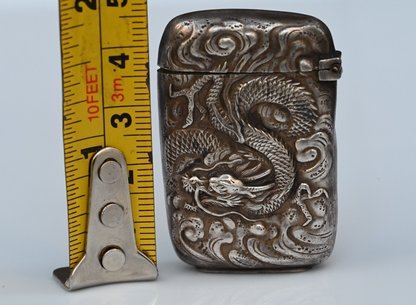 Extremely Detailed Antique Japanese Export Repoussé Silver Vesta Match Safe Case4