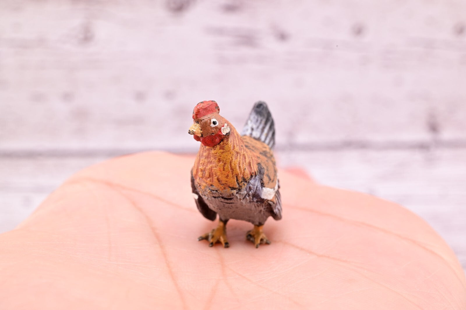 Rare Antique Austrian Vienna Cold Painted Bronze Figure of Super Tiny Brown Hen1