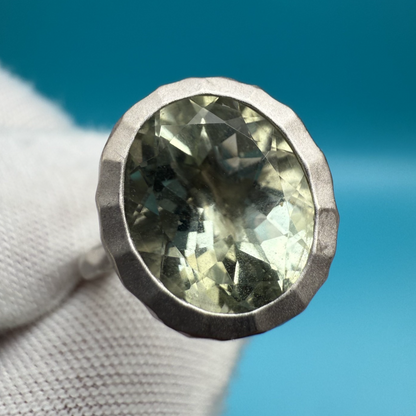 Large Green Amethyst (Prasiolite) & Sterling Silver Bezel Setting Ring3