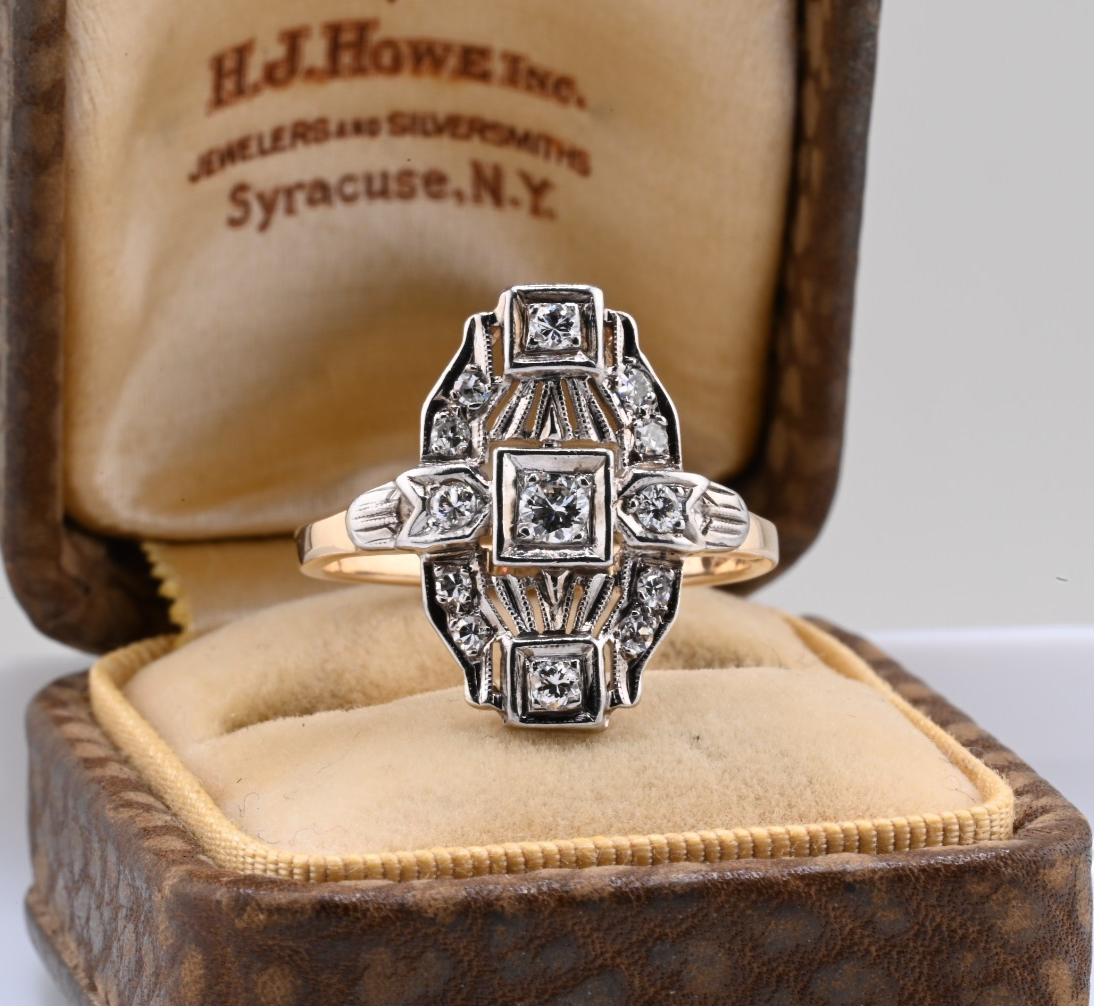 Gorgeous Early Vintage or Antique 14K Yellow & White Gold Diamond Ring IGI Cert.0