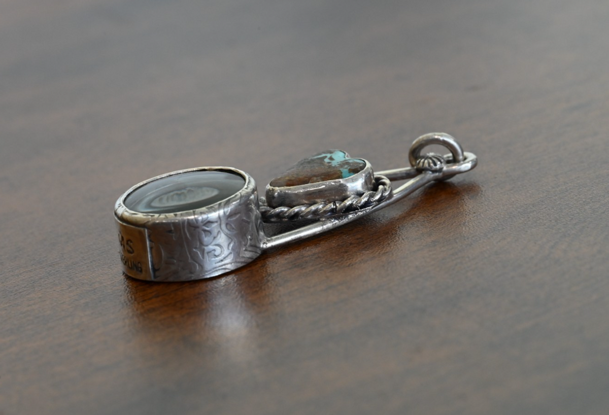 Sterling Silver Southwest Jewelers Loupe W/ Turquoise Heart Cabochon Gem1