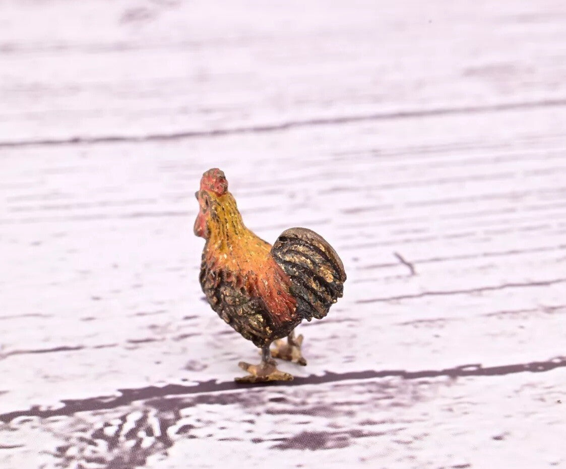 Signed Antique Austrian Vienna Cold Painted Bronze of Little Rooster8