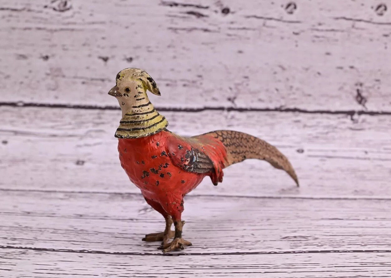 1900s Detailed Antique Austrian Vienna Cold Painted Bronze of Gold Pheasant6